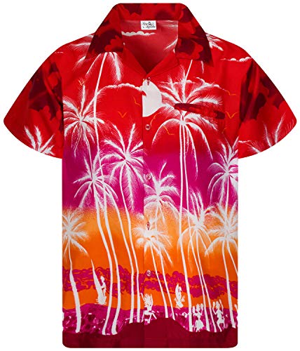 King Kameha Funky Hawaiihemd, Kurzarm, Print Beach, Negativ Rot, XXL von King Kameha