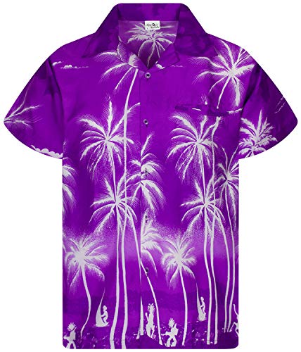 King Kameha Funky Hawaiihemd, Kurzarm, Print Beach, Negativ Violett, L von King Kameha