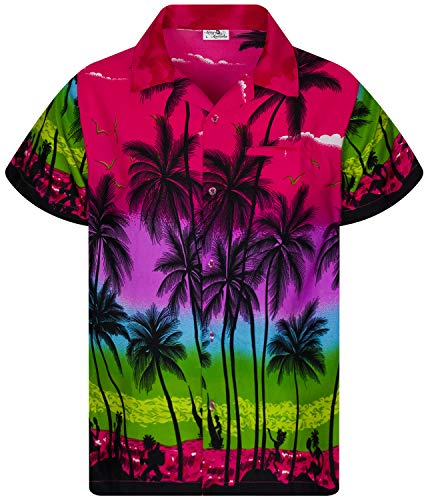 King Kameha Funky Hawaiihemd, Kurzarm, Print Beach, Pink, M von King Kameha