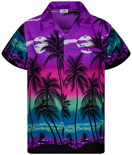 King Kameha Funky Hawaiihemd, Kurzarm, Print Beach, Violett, S von King Kameha