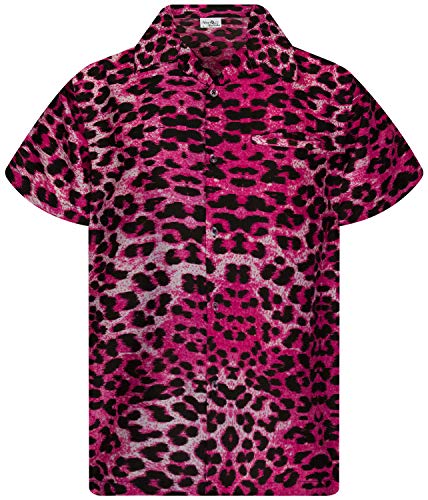 King Kameha Funky Hawaiihemd, Kurzarm, Print Leopard, Ultra Pink, XS von King Kameha