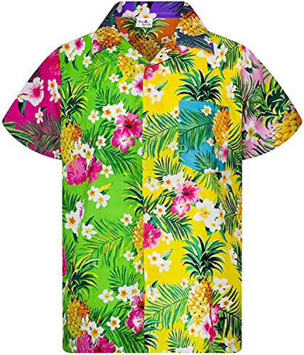 King Kameha Funky Hawaiihemd, Kurzarm, Print Pineapple Flowers, Mix, 6XL von King Kameha