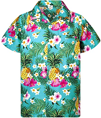 King Kameha Funky Hawaiihemd, Kurzarm, Print Pineapple Flowers, Türkis, L von King Kameha