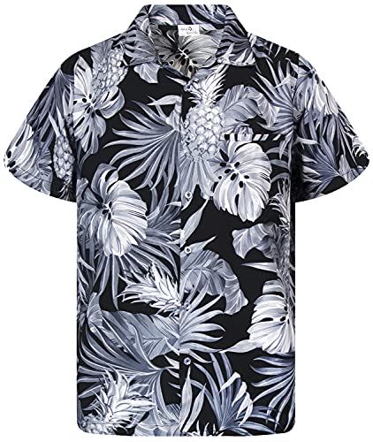 King Kameha Funky Hawaiihemd, Kurzarm, Print Pineapple Leaves, Monograu, L von King Kameha