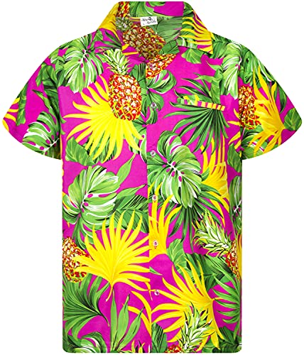 King Kameha Funky Hawaiihemd, Kurzarm, Print Pineapple Leaves, Pink, XS von King Kameha