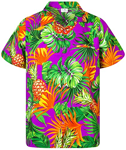 King Kameha Funky Hawaiihemd, Kurzarm, Print Pineapple Leaves, Violett, M von King Kameha