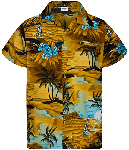 King Kameha Funky Hawaiihemd, Kurzarm, Print Surf, Braun, S von King Kameha