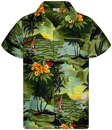 King Kameha Funky Hawaiihemd, Kurzarm, Print Surf, Dunkelgrün, 3XL von King Kameha