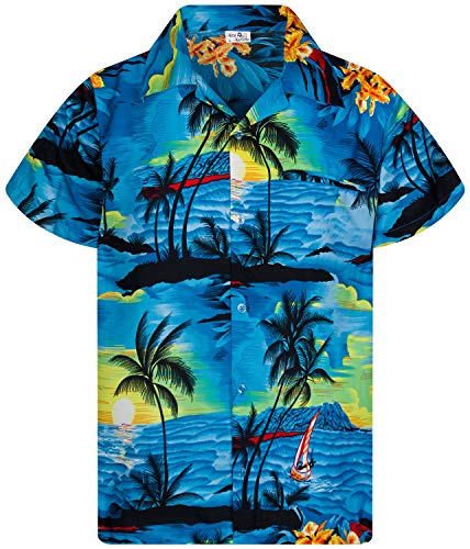 King Kameha Funky Hawaiihemd, Kurzarm, Print Surf, Türkis, 4XL von King Kameha