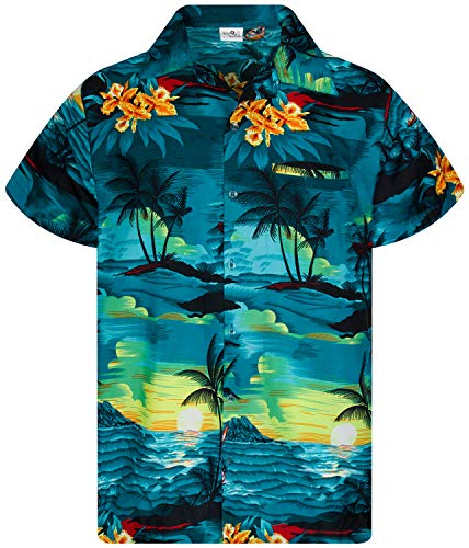 King Kameha Funky Hawaiihemd, Kurzarm, Surf, Petrolgrün, 5XL von King Kameha