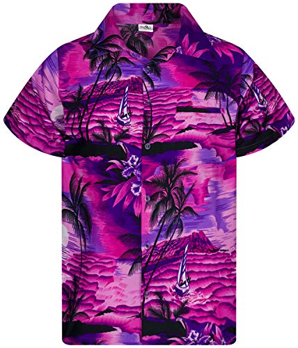 King Kameha Funky Hawaiihemd, Kurzarm, Surf, Pink Violett, S von King Kameha