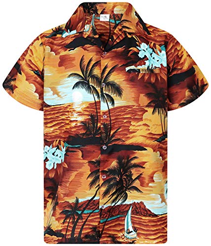 King Kameha Funky Hawaiihemd, Kurzarm, Surf New, Braun Türkis, 5XL von King Kameha