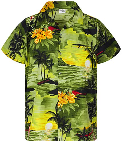 King Kameha Funky Hawaiihemd, Kurzarm, Surf New, Dunkelgruen, 3XL von King Kameha