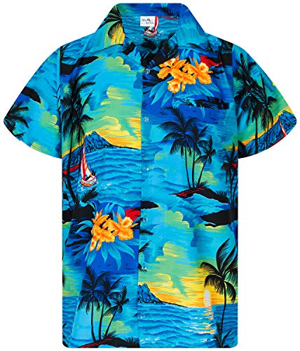 King Kameha Funky Hawaiihemd, Kurzarm, Surf New, Türkis, 3XL von King Kameha