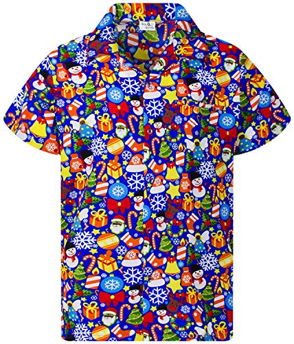 King Kameha Funky Hawaiihemd, Kurzarm, Weihnachten, Christmas Allover, Indigoblau, 4XL von King Kameha