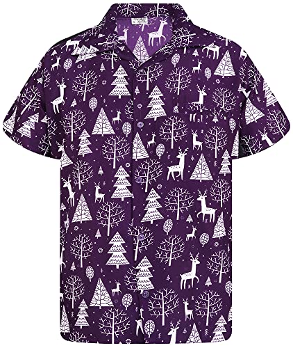 King Kameha Funky Hawaiihemd, X-Mas Weihnachten, Herren, Kurzarm, Reindeer Allover, Violett, 3XL von King Kameha