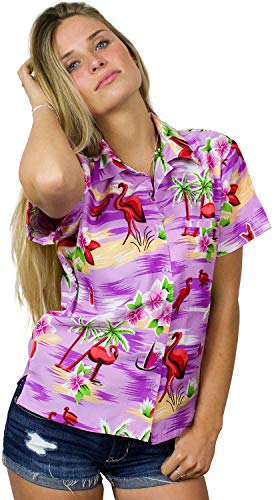 King Kameha Funky Hawaiihemd Hawaiibluse, Kurzarm, Flamingos, violett, XXL von King Kameha