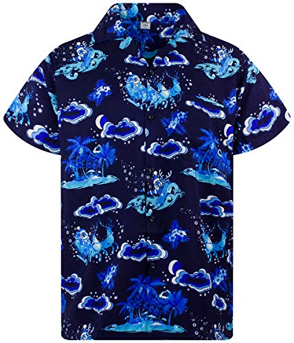 King Kameha Funky Hawaiihemd Weihnachten, Christmas Island, Mono blau, L von King Kameha