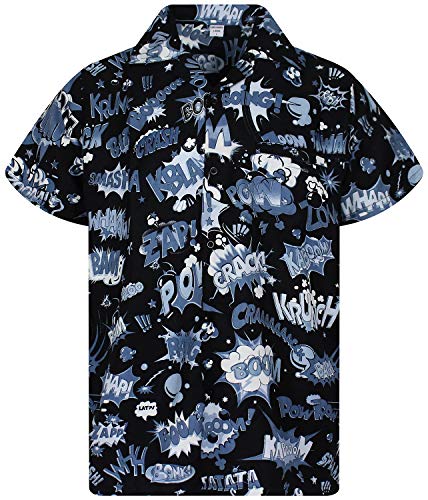 King Kameha Funky Hawaiihemd, Kurzarm, Boom Bang, Monoschwarz, 3XL von King Kameha