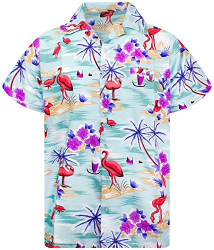 King Kameha Funky Hawaiihemd, Kurzarm, Flamingos, Grün, 5XL von King Kameha