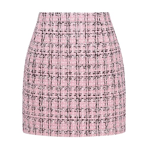 Kinghua Damen-Minirock aus Wolle, kariert, für Herbst und Winter, hohe Taille, figurbetonter Bleistiftrock, Tweed Pink Neu, Mittel Kinghua Damen-Minirock aus Wolle, kariert, für Herbst und Winter, hohe Taille, figurbetonter Bleistiftrock, Tweed Pink Neu, Mittel von Kinghua