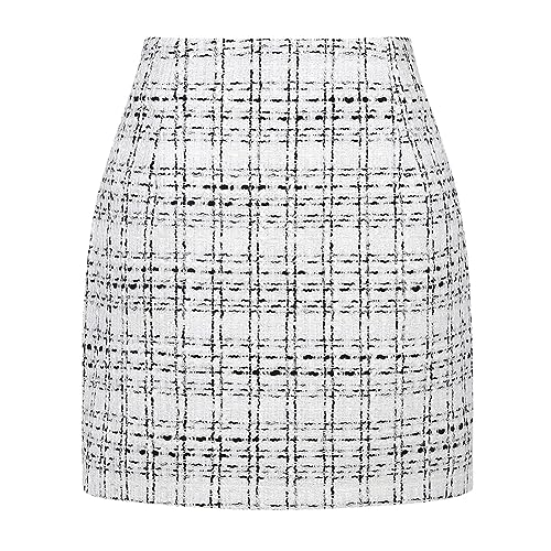 Kinghua Damen-Minirock aus Wolle, kariert, für Herbst und Winter, hohe Taille, figurbetonter Bleistiftrock, Tweed Weiß, X-Klein Kinghua Damen-Minirock aus Wolle, kariert, für Herbst und Winter, hohe Taille, figurbetonter Bleistiftrock, Tweed Weiß, X-Klein von Kinghua