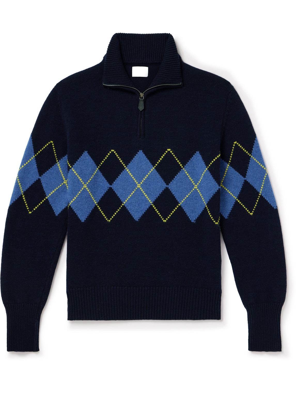 Kingsman - Argylle Jacquard-Knit Wool Half-Zip Sweater - Men - Blue - S von Kingsman