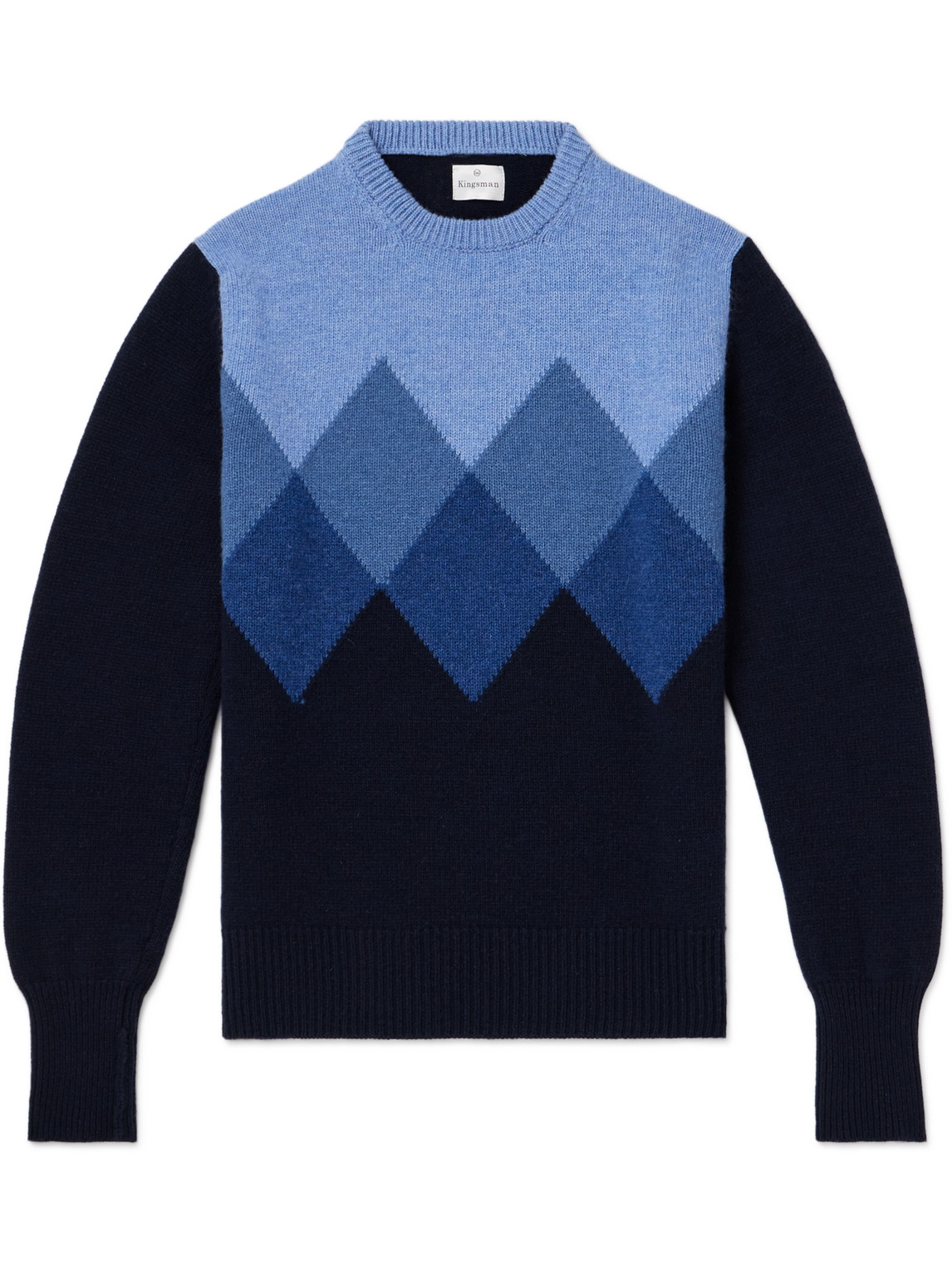 Kingsman - Argylle Jacquard-Knit Wool Sweater - Men - Blue - XL von Kingsman