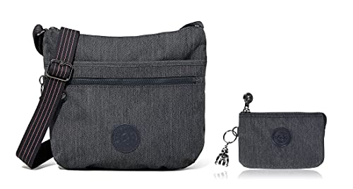 Kipling Damen Arto Umhängetasche Blau (Active Denim) + Damen Creativity S Münzbörse, Blau (Active Denim), 14.5x9.5x5 cm von Kipling