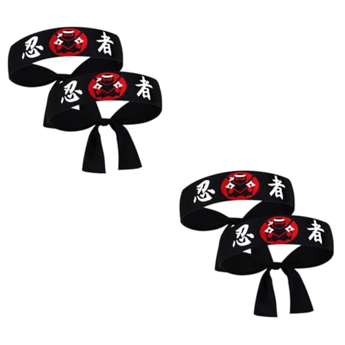 Kisangel 4 Stück Stirnband mit Ninja-Print Kostüm Kleidung für Männer japanisches krawattenstirnband Koch Karate Stirnband tragbar Kopfbedeckung binden Geschenk Kind Seidentuch Polyester von Kisangel