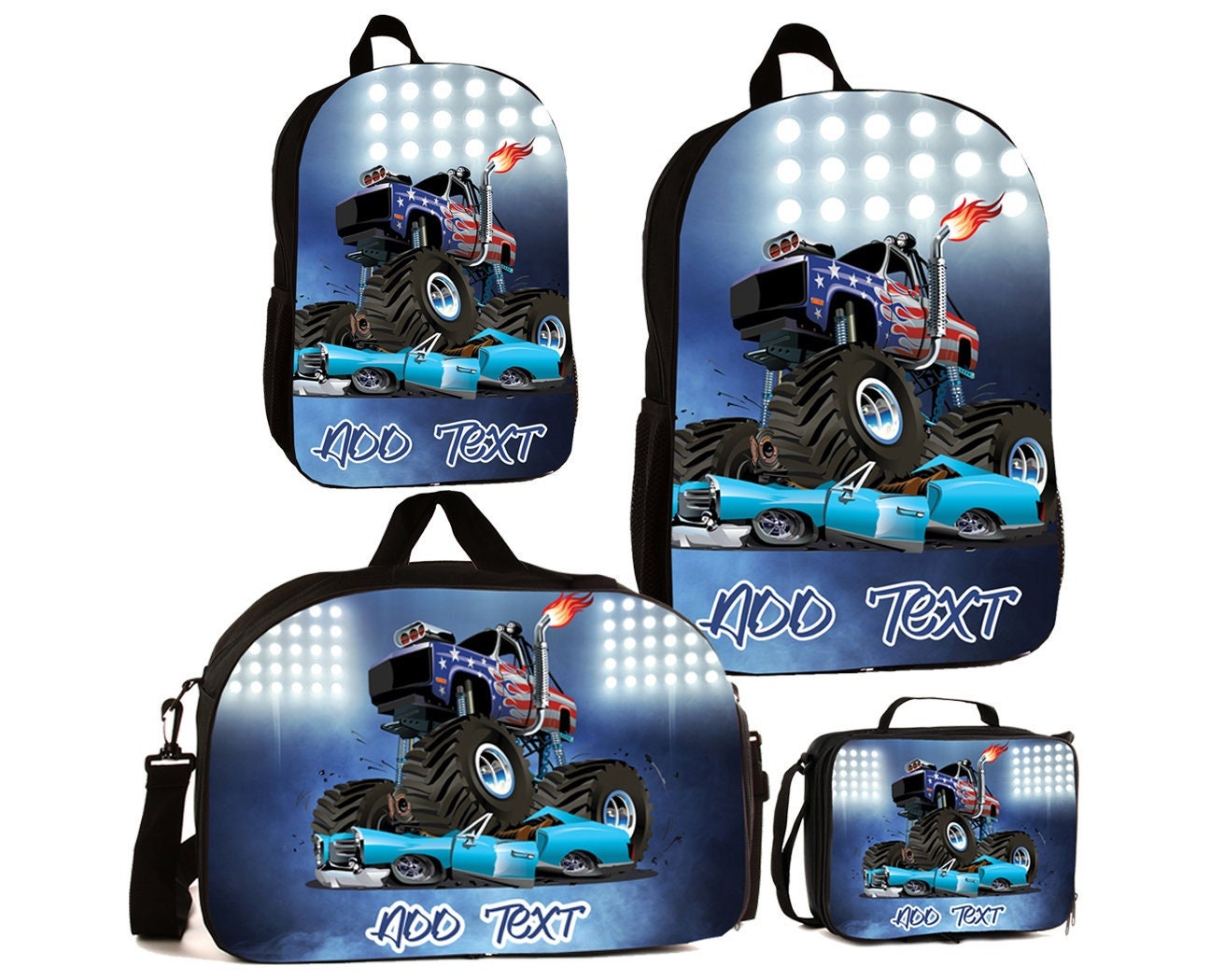 Personalisierte Vollfarb Kinder Rucksäcke/Lunch Bag Seesack - 4x4 Monster Truck von KishKesh