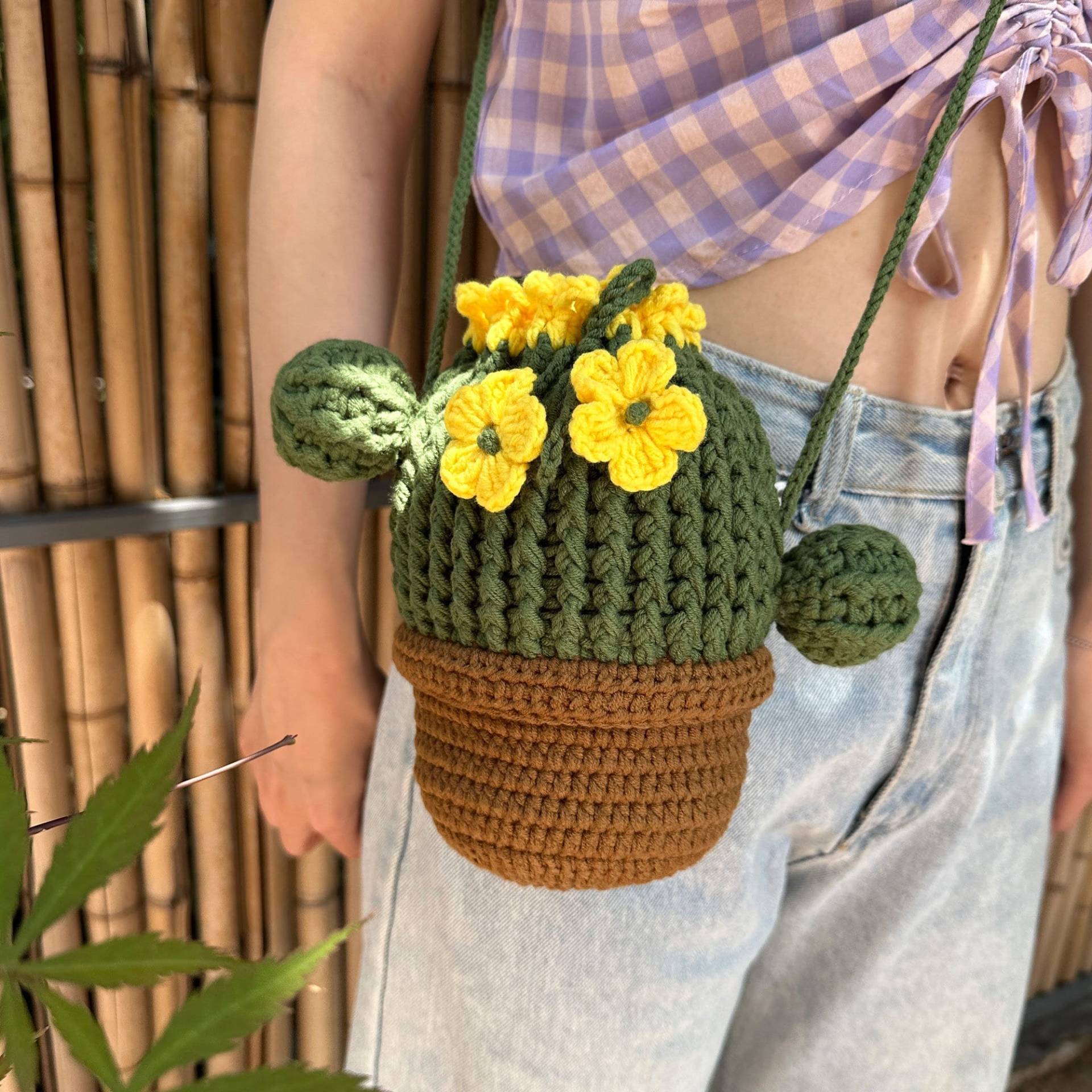 Gehäkelte Kaktus Crossbody Tasche, Handgemachte Gestrickte Gehäkelte Geldbörse Taschen Fertiges Produkt, Geschenke Für Sie von KittenArtCrochet