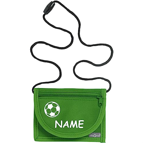 Kiwistar - Brustbeutel grün - Fussball - 13 x 10 cm Geldbeutel zum umhängen - Geldbörse für Jungen & Mädchen mit Namen individuell personalisiert von Kiwistar