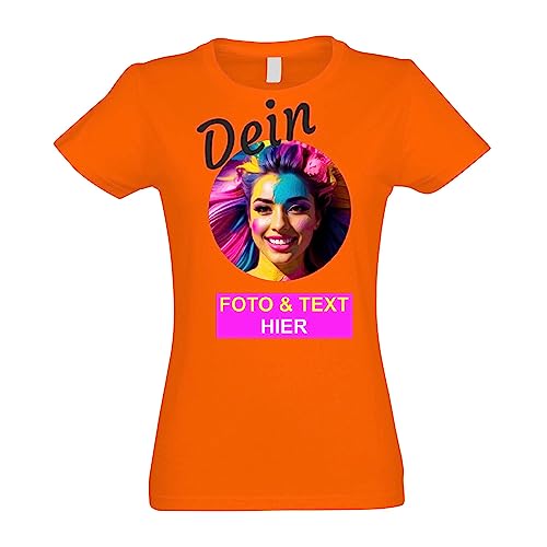 Kiwistar - T-Shirt Damen - orange - M - Aufdruck individuell im Kreis rund - mit Wunschtext - Spruch - Druck personalisiert - Geschenk für Freizeit Sport von Kiwistar