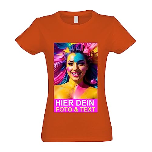 Kiwistar T-Shirt Damen orange - M - Aufdruck individuell - mit Foto Bedruckt - Wunschtext - Druck personalisiert - Geschenk für Freizeit Sport - selber gestalten von Kiwistar