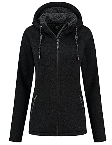 Kjelvik Damen Strickfleecejacke Layla mit Kapuze (42, Schwarz) von Kjelvik