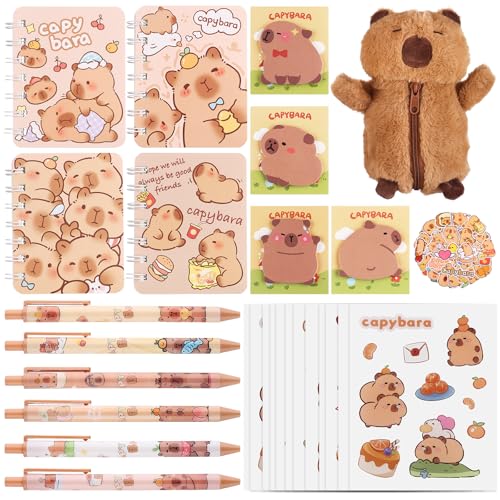 Kklolai Capybara Federmäppchen mit Schreibwaren, großes Plüsch-Federmäppchen, niedliche Taschennotizbücher, Kugelschreiber, schwarze Tinte, bunte Aufkleber, Haftnotizen für Studenten, Jungen, Mädchen Kklolai Capybara Federmäppchen mit Schreibwaren, großes Plüsch-Federmäppchen, niedliche Taschennotizbücher, Kugelschreiber, schwarze Tinte, bunte Aufkleber, Haftnotizen für Studenten, Jungen, Mädchen von Kklolai