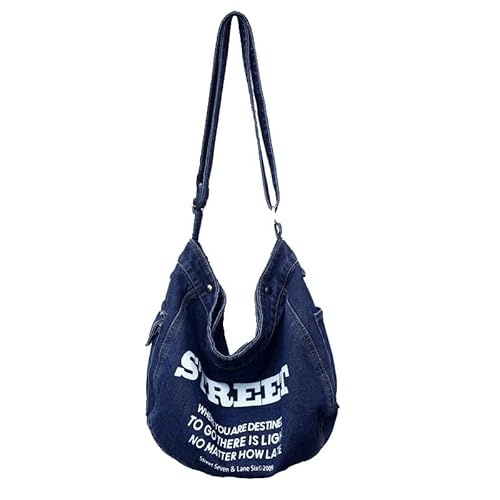 KlaOYer Denim-Tasche, lässige Tragetasche, Canvas, Kuriertasche, Straßen-Hobo-Tasche, leichte Umhängetasche für Damen und Herren, Dunkelblau, Denim-Leinen-Tasche von KlaOYer