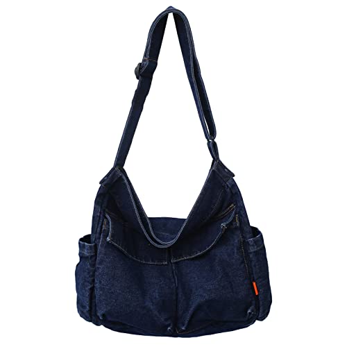 KlaOyer Canvas Messenger Bag Große Hobo-Tasche Schule Crossbody Umhängetasche Tote Bag mit Tasche für Damen und Herren, marineblau von KlaOYer