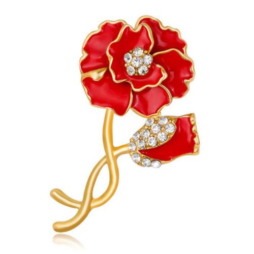 Klaritta Damen Brosche Mohnblumen goldfarben / Rot von Klaritta