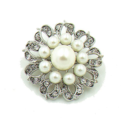 Klaritta Silber & Ivory weiß Perlen Blume Corsage Brosche Pin Brautschmuck BR270 von Klaritta