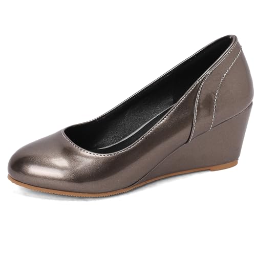 Klarmar Damen Keilabsatz Pump Party Mid Schuhe Prom Ohne Verschluss Runde Zehen Hochzeit Schuhe Shiny Grau Gr 35 EU Klarmar Damen Keilabsatz Pump Party Mid Schuhe Prom Ohne Verschluss Runde Zehen Hochzeit Schuhe Shiny Grau Gr 35 EU von Klarmar