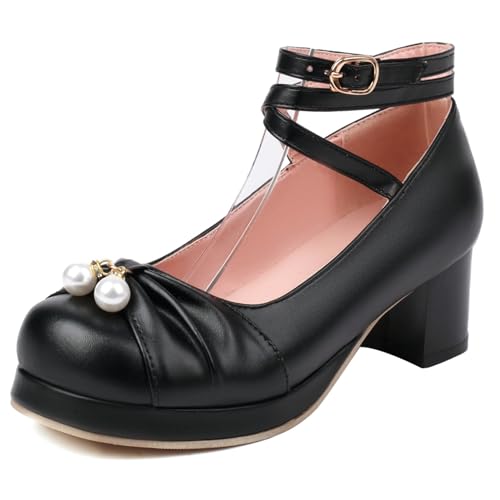 Klarmar Damen Mary Jane Pump Strappy Block Schuhe Runde Zehen Knöchelriemchen Bogen Mid Schuhe Party Schwarz Gr 34 EU Klarmar Damen Mary Jane Pump Strappy Block Schuhe Runde Zehen Knöchelriemchen Bogen Mid Schuhe Party Schwarz Gr 34 EU von Klarmar