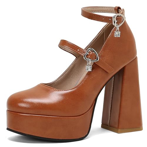 Klarmar Plateau Pump Damen Party Chunky High Schuhe Elegant Party Schuhe Strap Hochzeit Braun Gr 41 EU/43 Klarmar Plateau Pump Damen Party Chunky High Schuhe Elegant Party Schuhe Strap Hochzeit Braun Gr 41 EU/43 von Klarmar