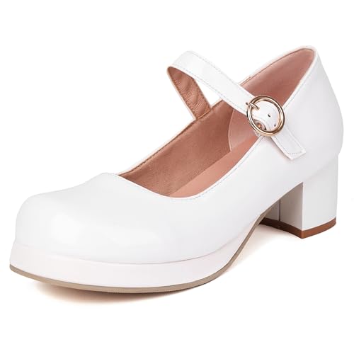 Klarmar Runde Zehen Low Block Schuhe Damen Mary Jane Brogue Schnalle Strap Mode Plateau Schuhe Weiß Gr 36 EU Klarmar Runde Zehen Low Block Schuhe Damen Mary Jane Brogue Schnalle Strap Mode Plateau Schuhe Weiß Gr 36 EU von Klarmar