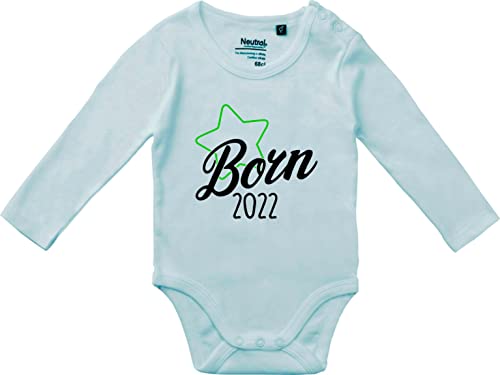 Kleckerliese Baby Body Langarm Motiv Born 2022 2023 2024 personalisiert Jahr Wunschzahl Wunsch Datum Vintage Sprüche Junge Mädchen, LightBlue,62 von Kleckerliese