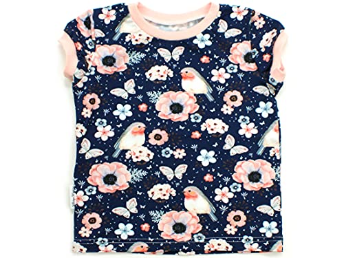 Kleine Könige Baby Kinder T Shirt Mädchen · Modell Blumen Vögel Birds Marine, Altrosa · Ökotex 100 Zertifiziert · Größe 110/116 von Kleine Könige