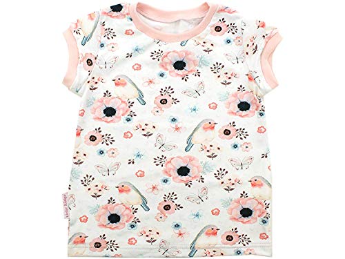 Kleine Könige Baby Kinder T Shirt Mädchen · Modell Blumen Vögel Birds weiß, Altrosa · Ökotex 100 Zertifiziert · Größe 86/92 von Kleine Könige