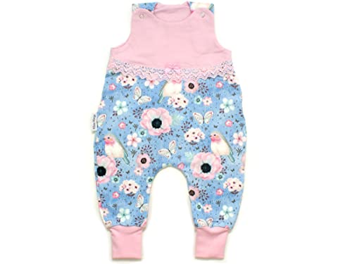 Kleine Könige Baby Strampler Mädchen Baby Body · Modell Blumen Vögel Birds hellblau denim geteilt, zartrosa · Ökotex 100 zertifiziert · Größe 50/56 von Kleine Könige