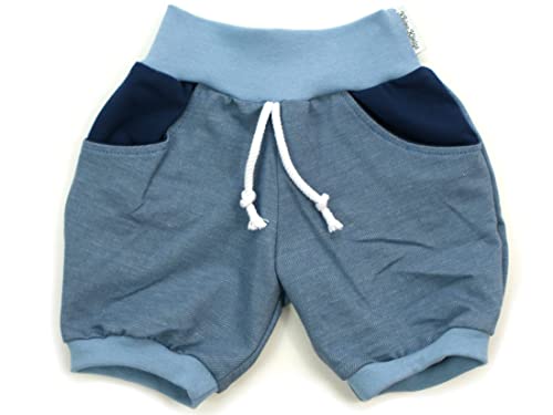 Kleine Könige Kurze Pumphose Baby Jungen Shorts mit Taschen · Modell Jeansjersey blau mit Kordel, hellblau · Ökotex 100 Zertifiziert · Größe 98/104 von Kleine Könige